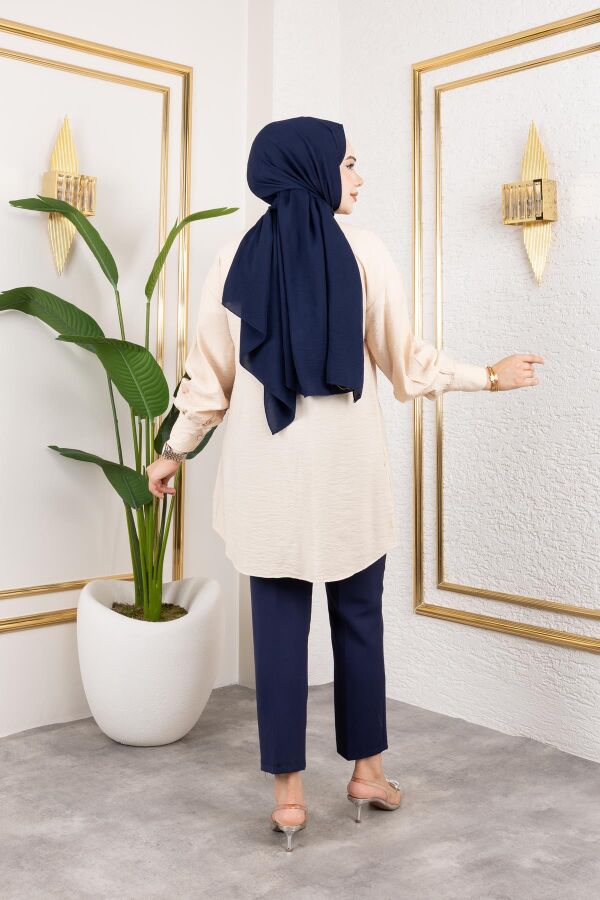Taş Ve Düğme Detaylı Tunik-5263 Vizon - 6