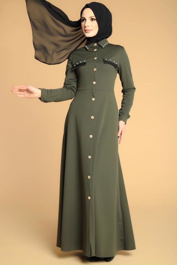 Taş Ve İnci Detaylı Yazlık Ferace-2062 Hakiyeşil - 1