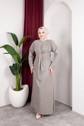 Modaebva - Toka Detaylı Tesettür Elbise-5075 Mint yeşili