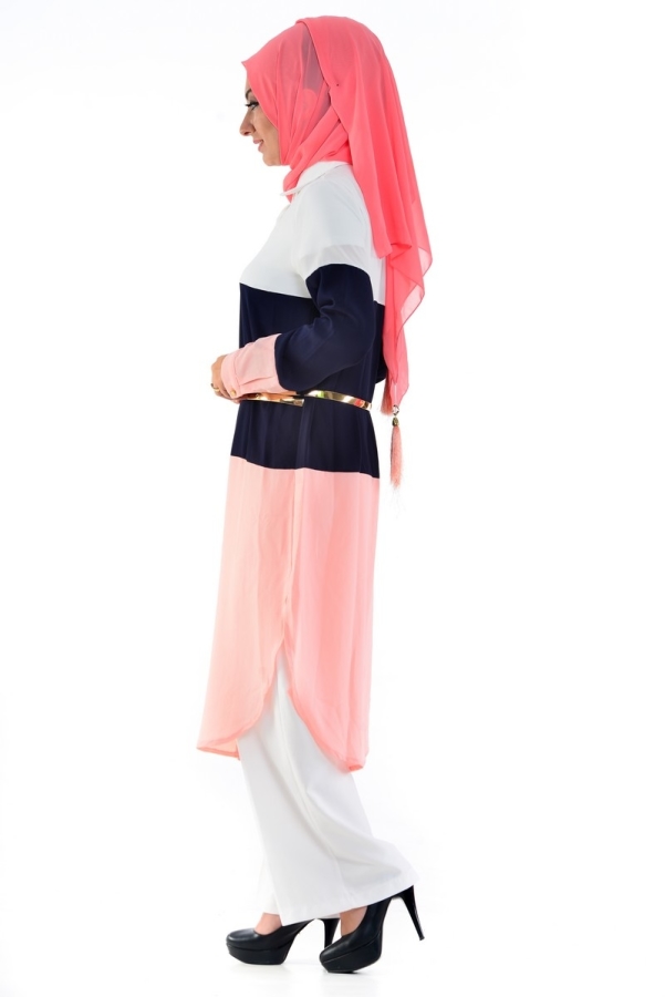 Üç Renkli Önden Düğmeli Tunik 12865