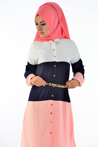 Üç Renkli Önden Düğmeli Tunik 12865 - Thumbnail