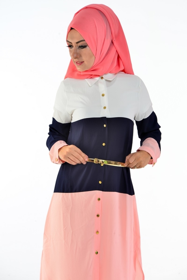 Üç Renkli Önden Düğmeli Tunik 12865
