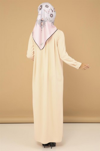Yakalı Pileli Elbise-3559Somon - Thumbnail
