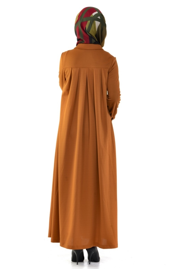 Yakalı Pileli Elbise Hardal Sarısı-4016