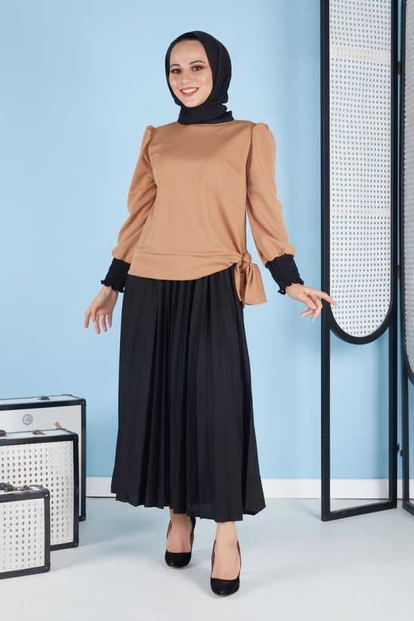 Yandan Bağlamalı Etekli Takım-3090 Taba