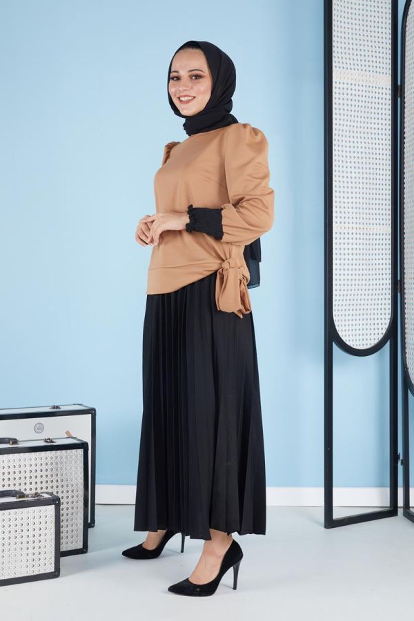 Yandan Bağlamalı Etekli Takım-3090 Taba