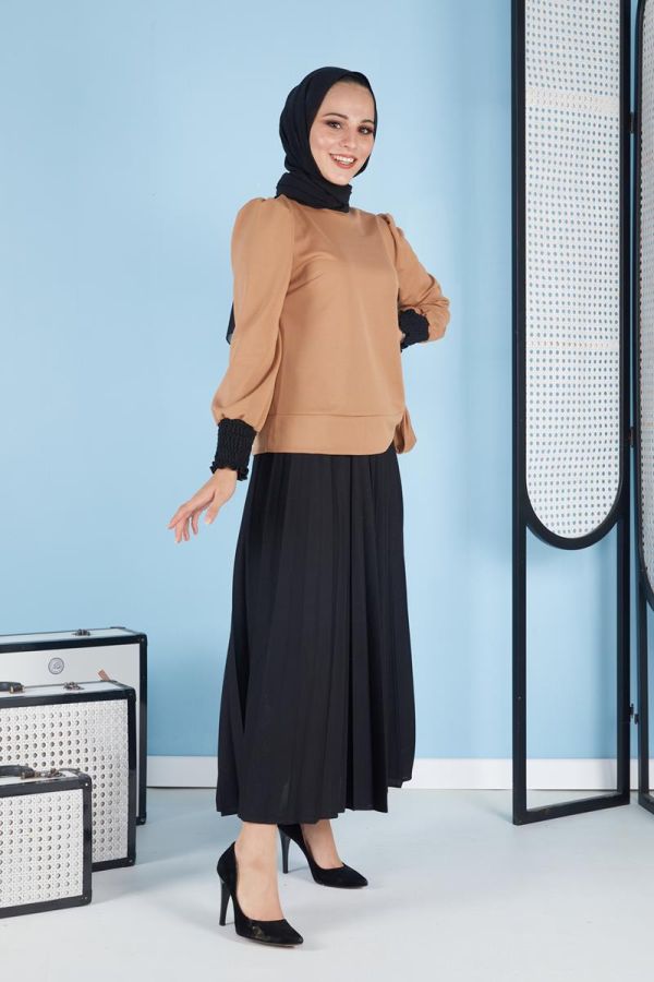 Yandan Bağlamalı Etekli Takım-3090 Taba