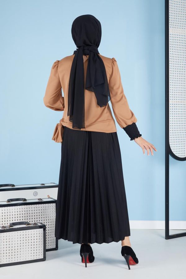 Yandan Bağlamalı Etekli Takım-3090 Taba