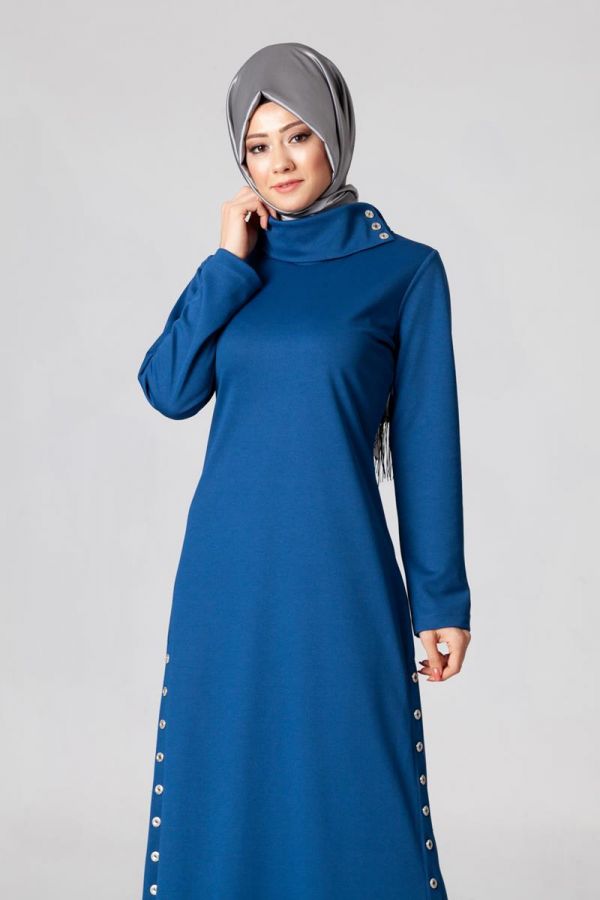 Yandan Düğmeli Spor Elbise-0650 Mavi