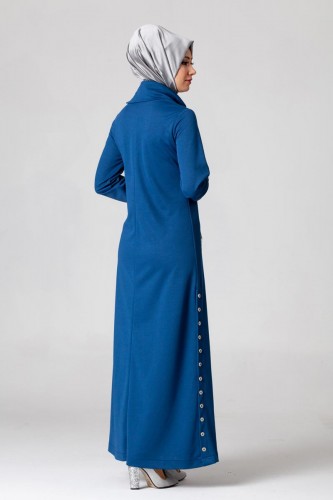 Yandan Düğmeli Spor Elbise-0650 Mavi - Thumbnail