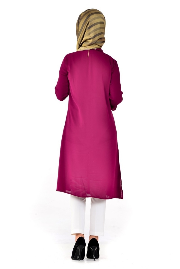 Yanlardan Yırtmaçlı Tunik Gömlek Bordo-4026