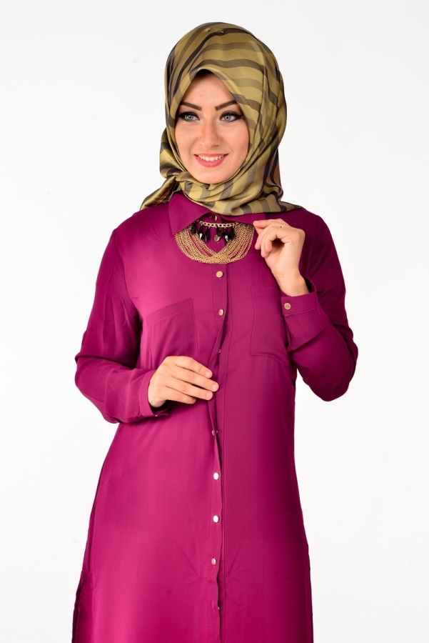 Yanlardan Yırtmaçlı Tunik Gömlek Bordo-4026