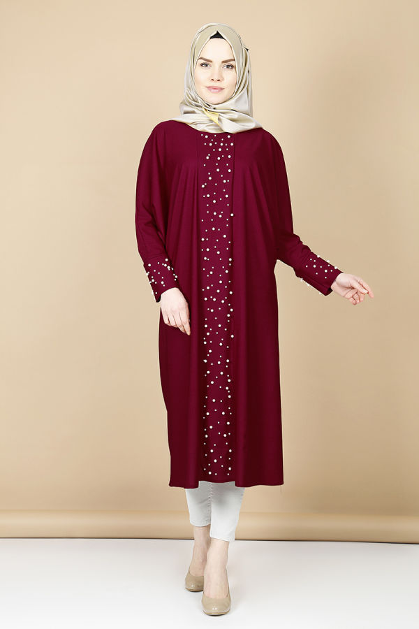 Yarasa Kol inci Detay Tunik-Bordo00118