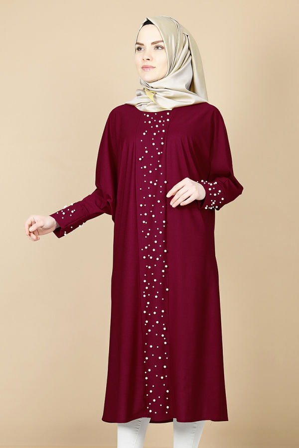 Yarasa Kol inci Detay Tunik-Bordo00118