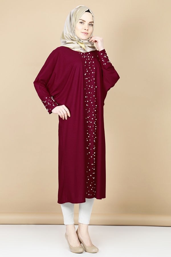Yarasa Kol inci Detay Tunik-Bordo00118