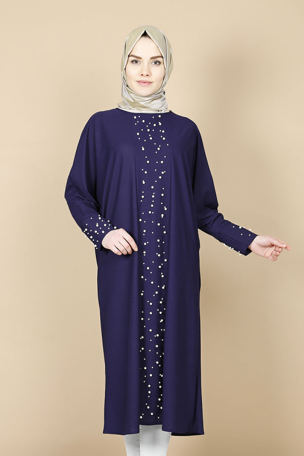 Yarasa Kol İnci Detay Tunik-mor00118