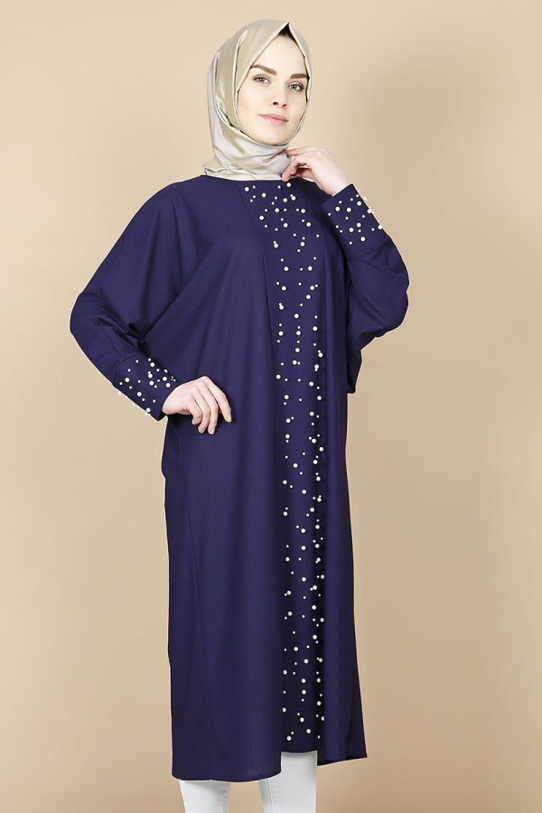Yarasa Kol İnci Detay Tunik-mor00118