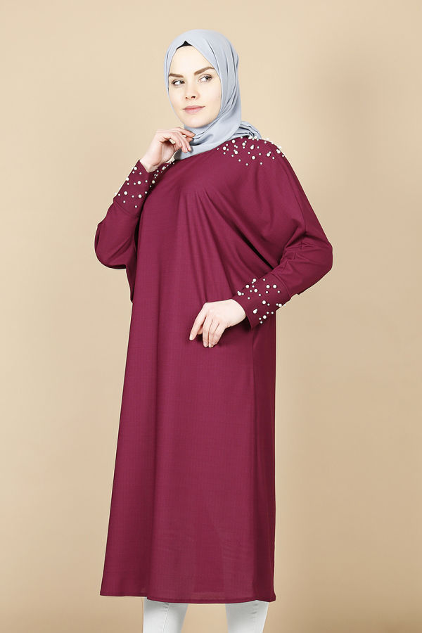 Yarasa Kol İnci Detay Tunik-Mürdüm00119