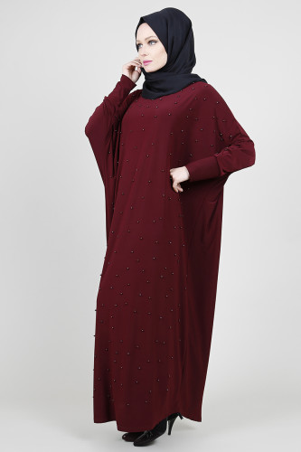 Yarasa Kol Sandy İncili Ferace-Bordo 0520 - 1