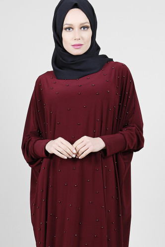 Yarasa Kol Sandy İncili Ferace-Bordo 0520 - 2