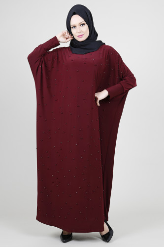 Yarasa Kol Sandy İncili Ferace-Bordo 0520 - 3