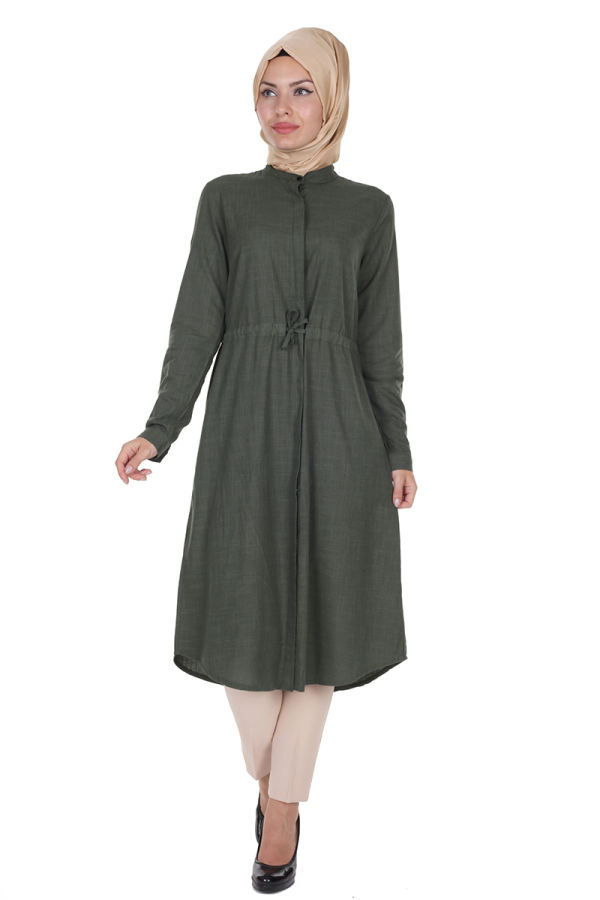 Yazlık Keten Tunik Kap-16247 Yeşil