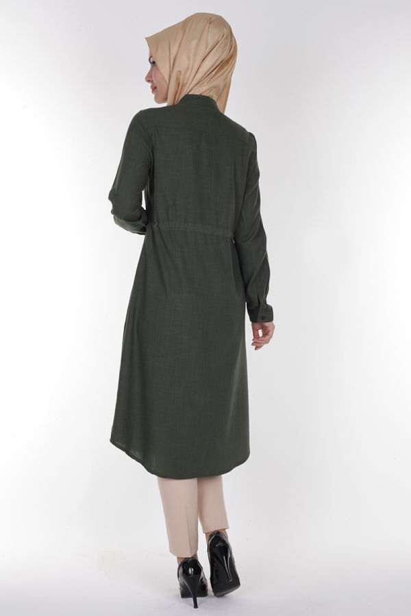 Yazlık Keten Tunik Kap-16247 Yeşil