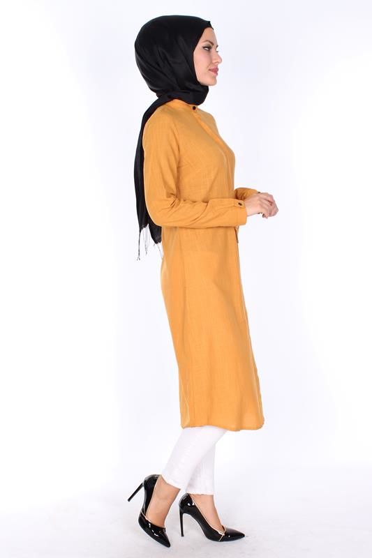 Yazlık Keten Tunik Kap-16247Hardal sarısı