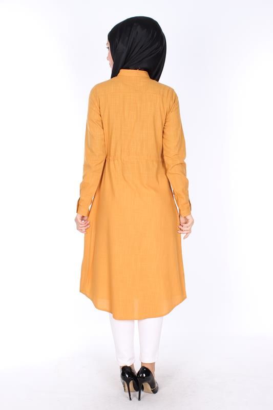 Yazlık Keten Tunik Kap-16247Hardal sarısı