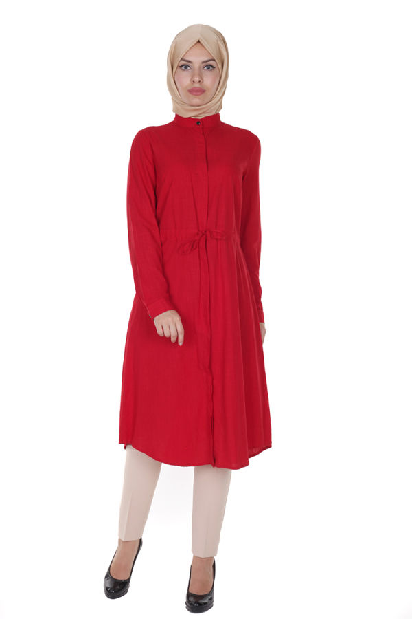 Yazlık Keten Tunik Kap-16247Kırmızı
