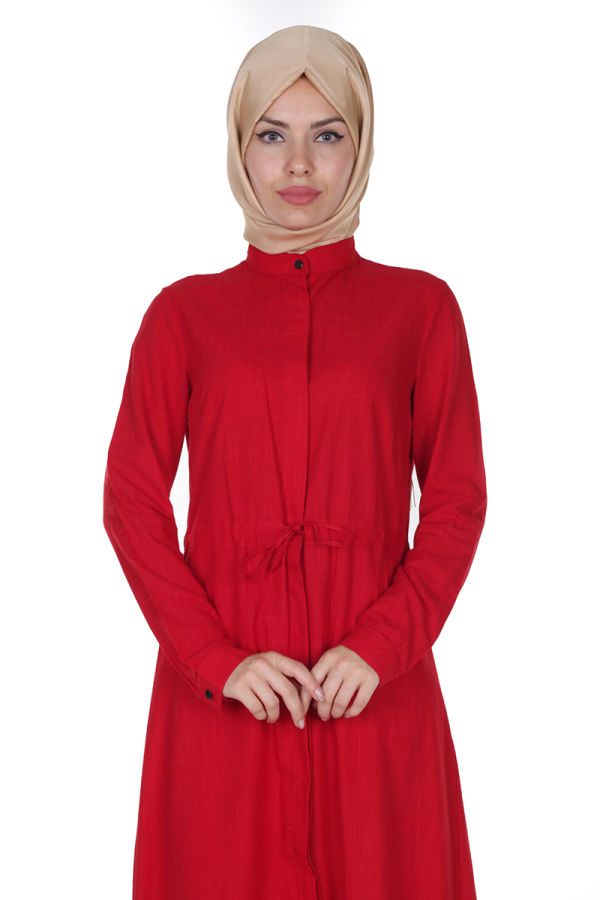 Yazlık Keten Tunik Kap-16247Kırmızı