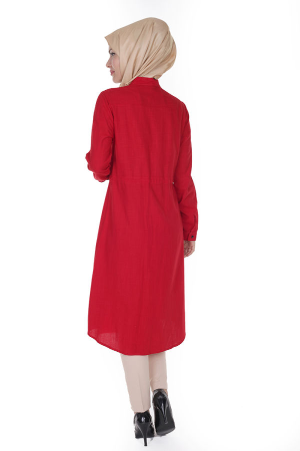 Yazlık Keten Tunik Kap-16247Kırmızı