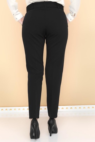 Yüksek Bel Kalın Kemerli Pantolon-2098 Siyah - 5