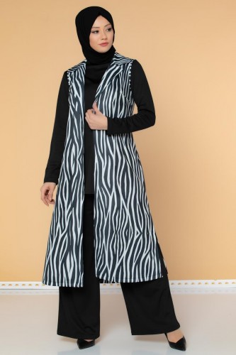 Modaebva - Zebra Desen Üçlü Takım-3038 Beyaz