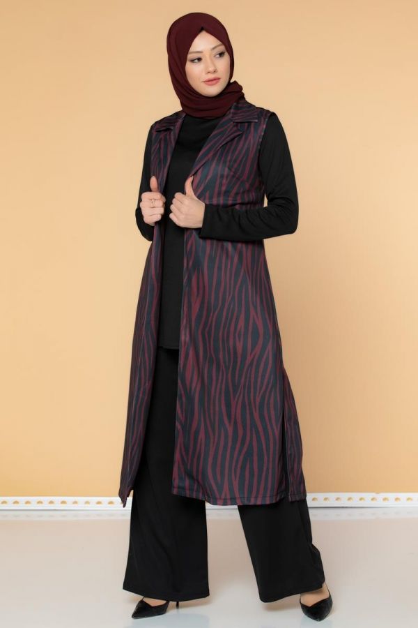 Zebra Desen Üçlü Takım-3038 Bordo