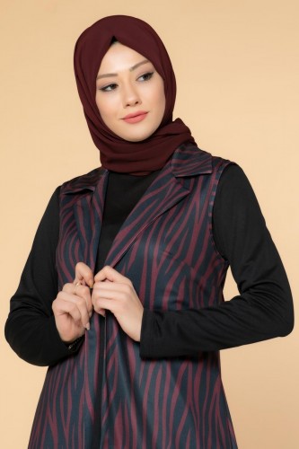 Modaebva - Zebra Desen Üçlü Takım-3038 Bordo (1)