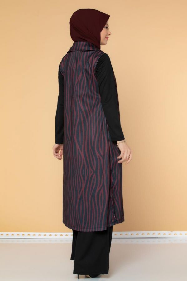 Zebra Desen Üçlü Takım-3038 Bordo