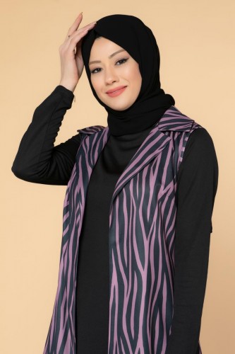 Modaebva - Zebra Desen Üçlü Takım-3038 Mor (1)