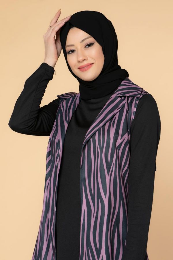 Zebra Desen Üçlü Takım-3038 Mor